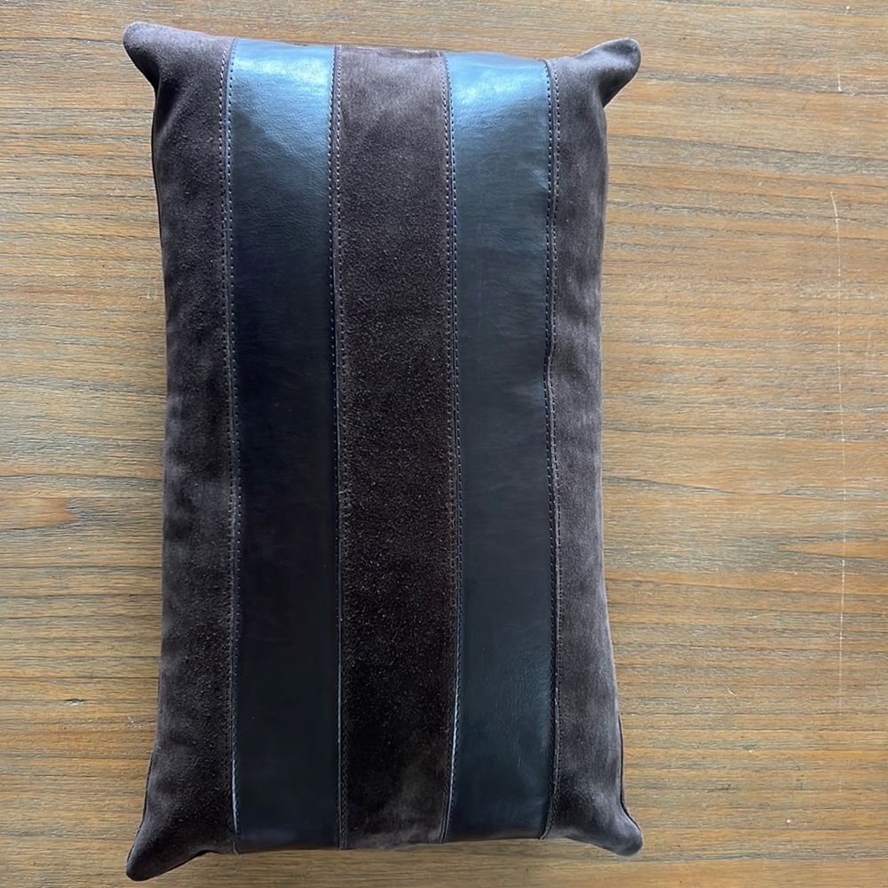 New Never Used Chocolate Leather Suede Pillow Cover with Down Insert